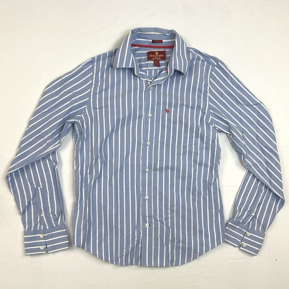 Abercrombie and Fitch Mens‎ Button Up Muscle Fit Long Sleeve Striped XL